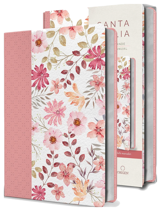 Biblia Reina Valera 1960 letra grande. Piel rosada con flores, tamaño manual / Spanish Bible RVR 1960 Large Print. Imitation Pink Leather With Flowers (Spanish Edition)